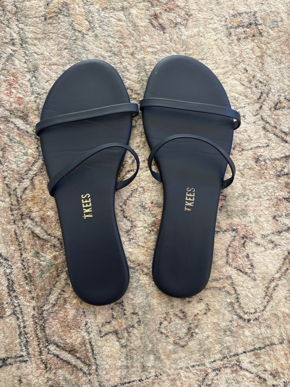 TKEES Navy Slim Double-Strap Slide Sandals